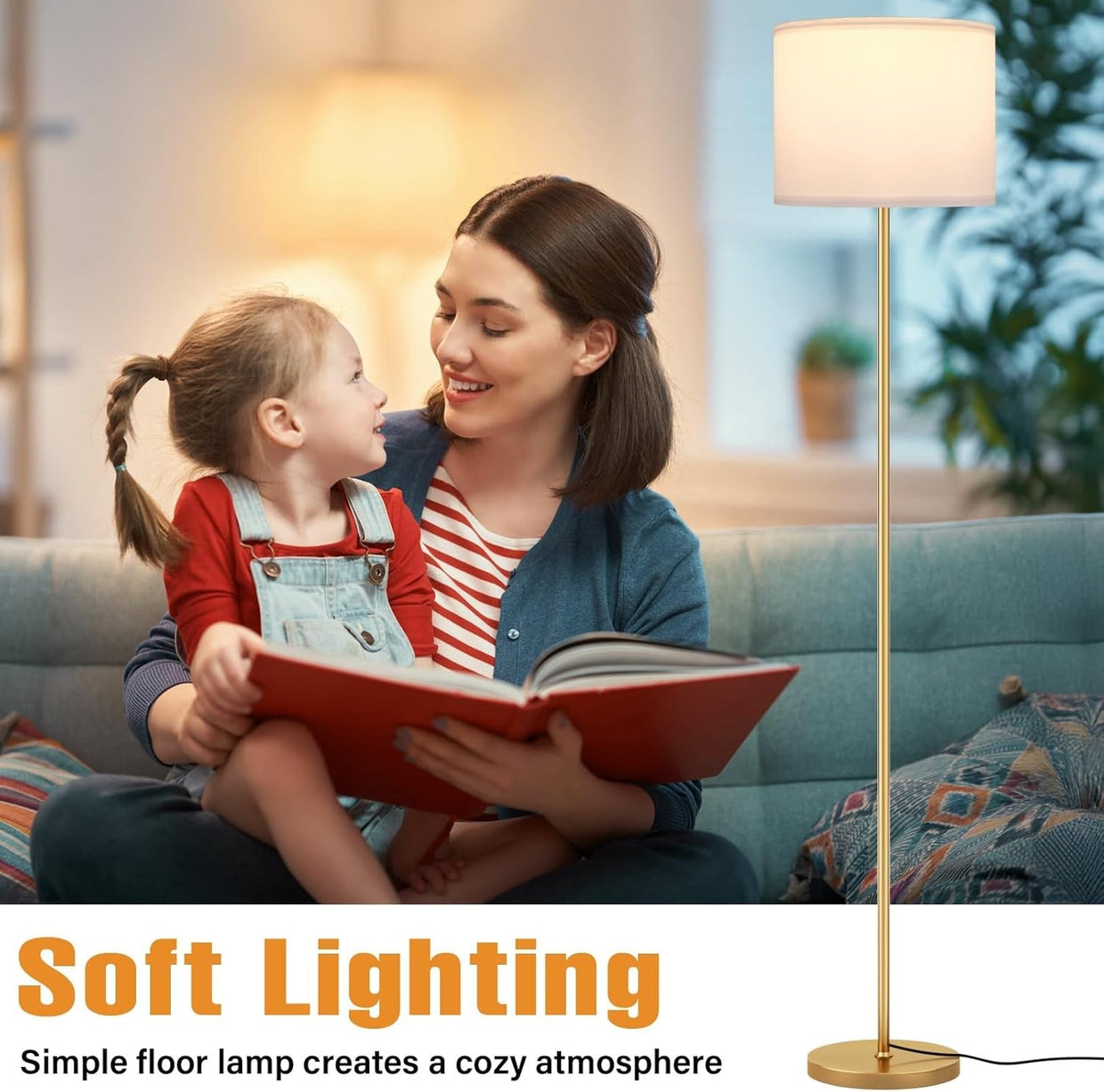 Gold Floor Lamp with Remote Dimmable Standing Lamp 153cm with 9W LED - Kwikley