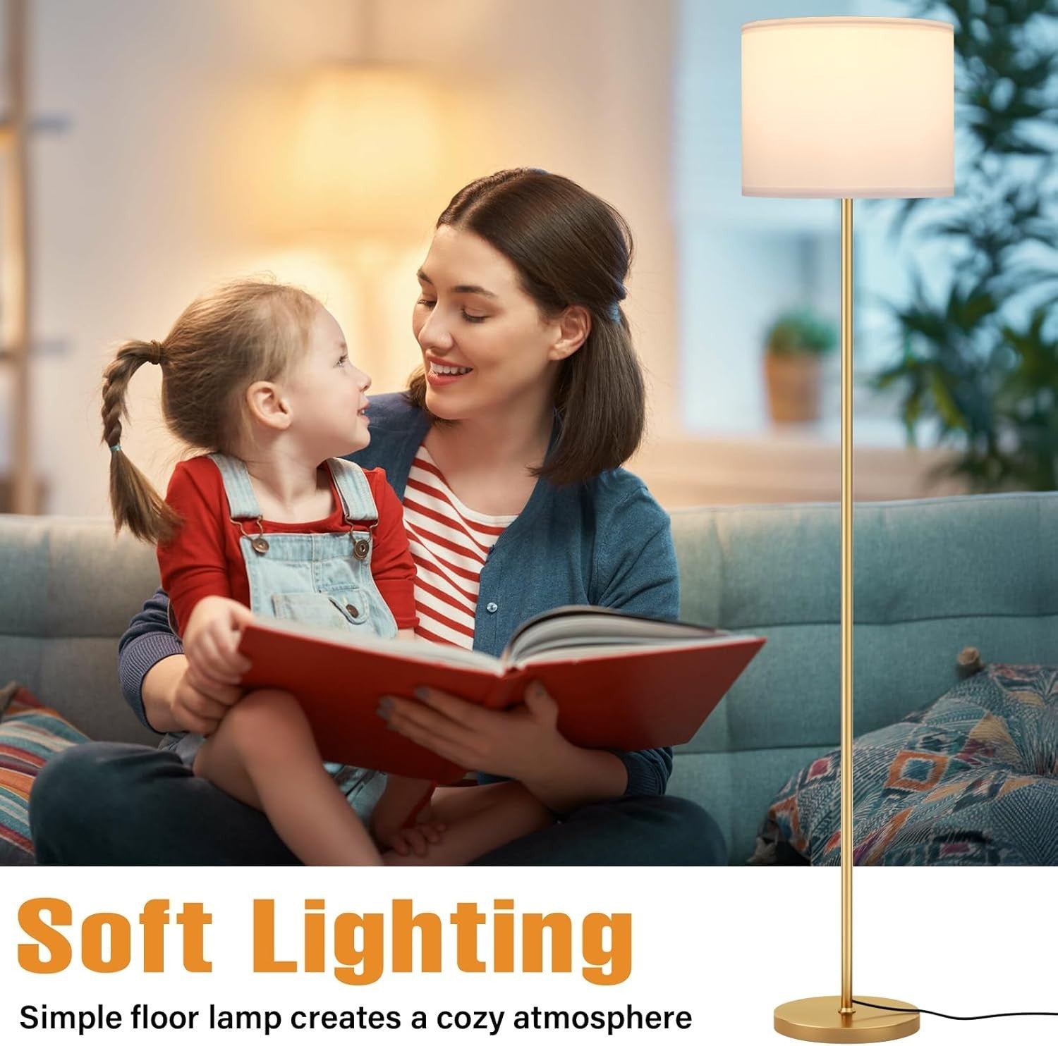 Gold Floor Lamp with Remote Dimmable Standing Lamp 153cm with 9W LED - Kwikley