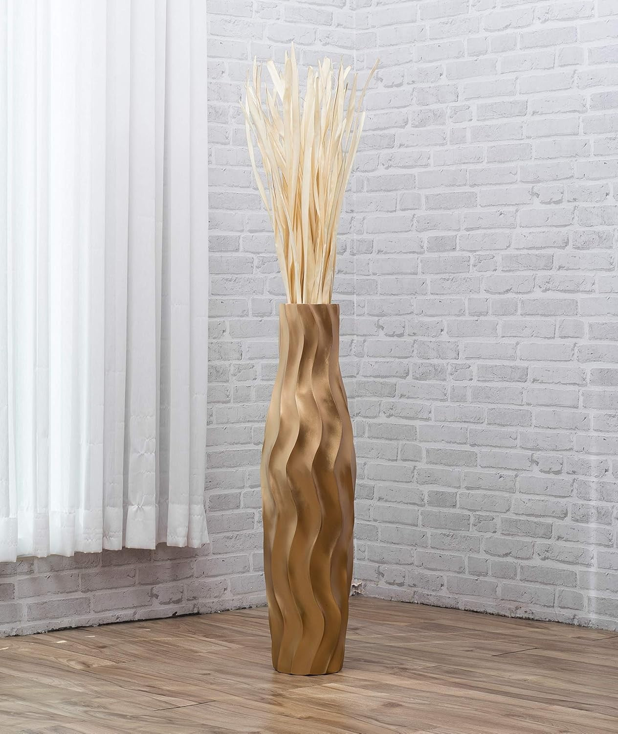 Gold Floor Vase 65cm Tall Farmhouse Decorative Vase for Pampas Grass - Kwikley