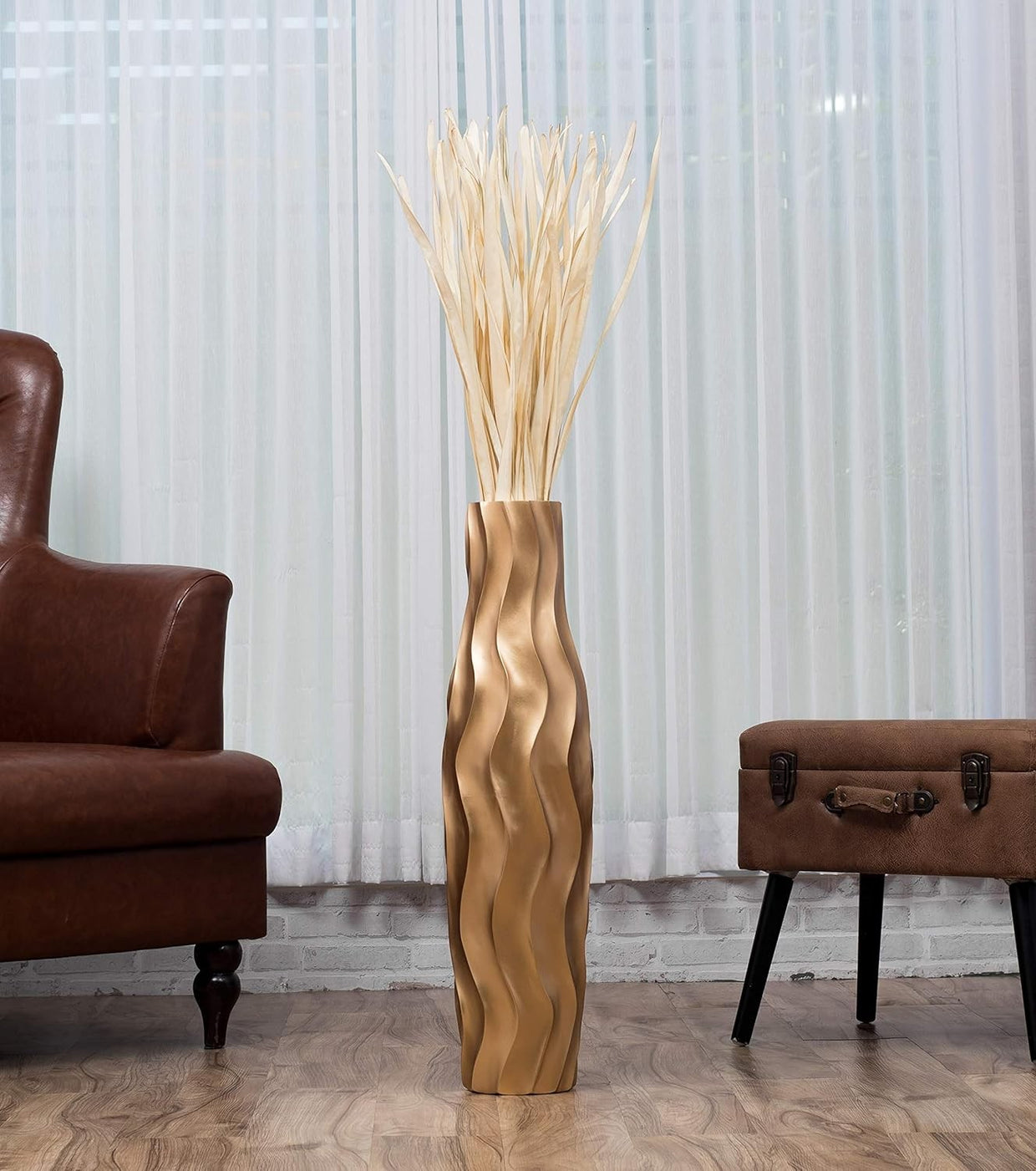 Gold Floor Vase 65cm Tall Farmhouse Decorative Vase for Pampas Grass - Kwikley
