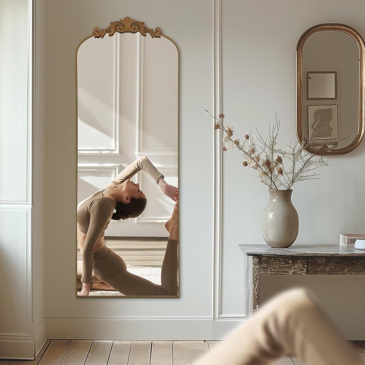 Gold Full Length Arch Mirror 161x52cm Ornate Wall Leaning Dressing Mirror - Kwikley