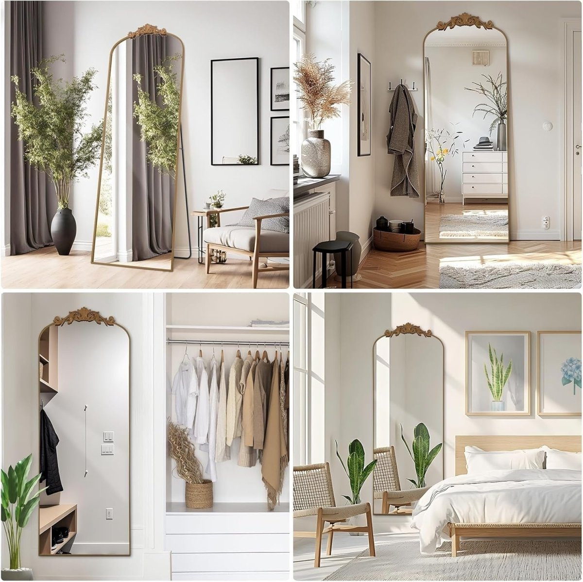 Gold Full Length Arch Mirror 161x52cm Ornate Wall Leaning Dressing Mirror - Kwikley