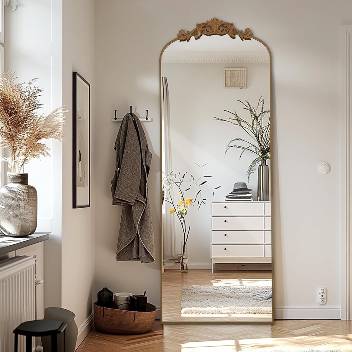 Gold Full Length Arch Mirror 161x52cm Ornate Wall Leaning Dressing Mirror - Kwikley