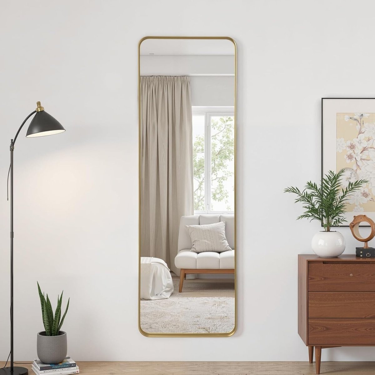 Gold Full - Length Floor Mirror 52x161cm Wall - Mounted with HD Nano Glass - Kwikley
