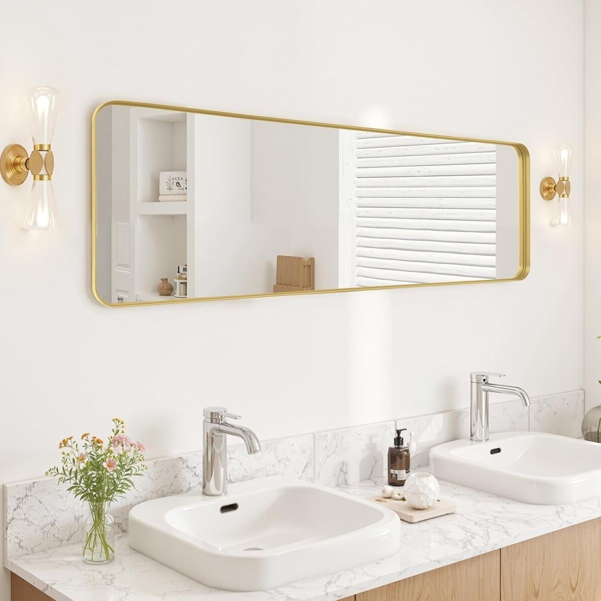 Gold Full - Length Floor Mirror 52x161cm Wall - Mounted with HD Nano Glass - Kwikley