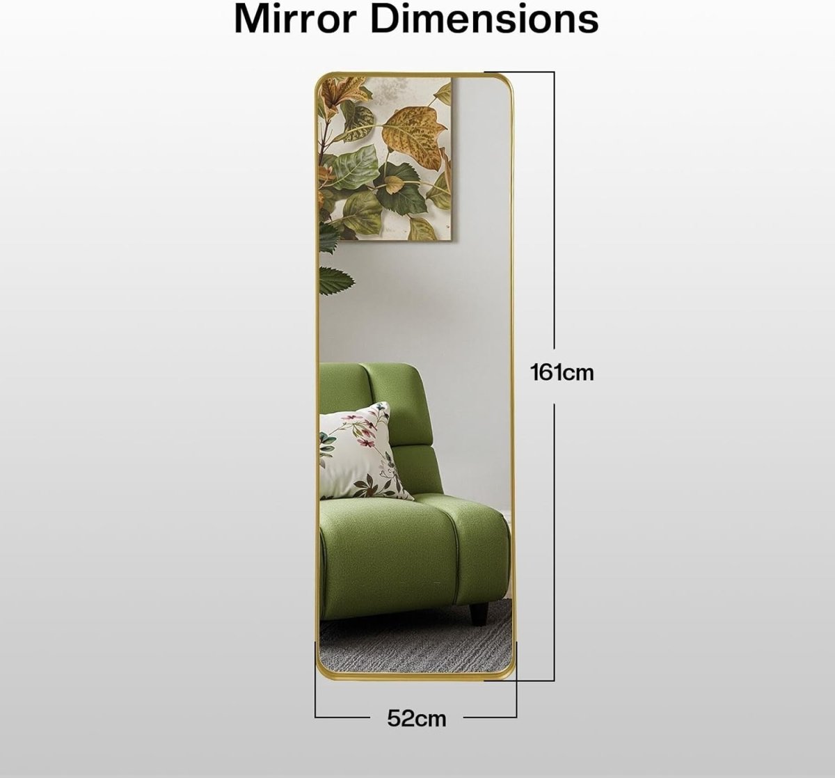 Gold Full - Length Floor Mirror 52x161cm Wall - Mounted with HD Nano Glass - Kwikley
