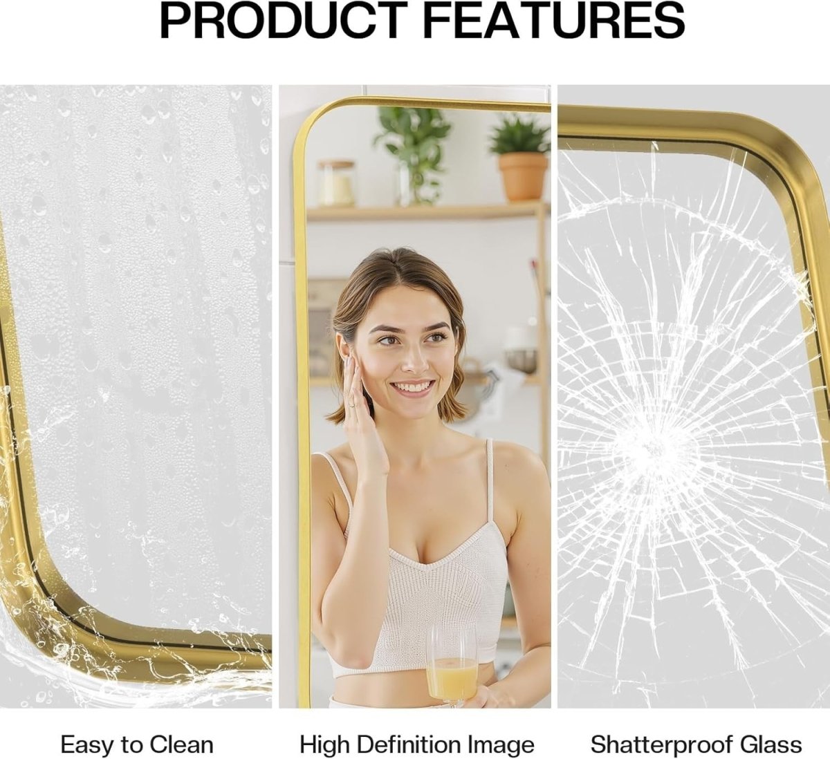 Gold Full - Length Floor Mirror 52x161cm Wall - Mounted with HD Nano Glass - Kwikley