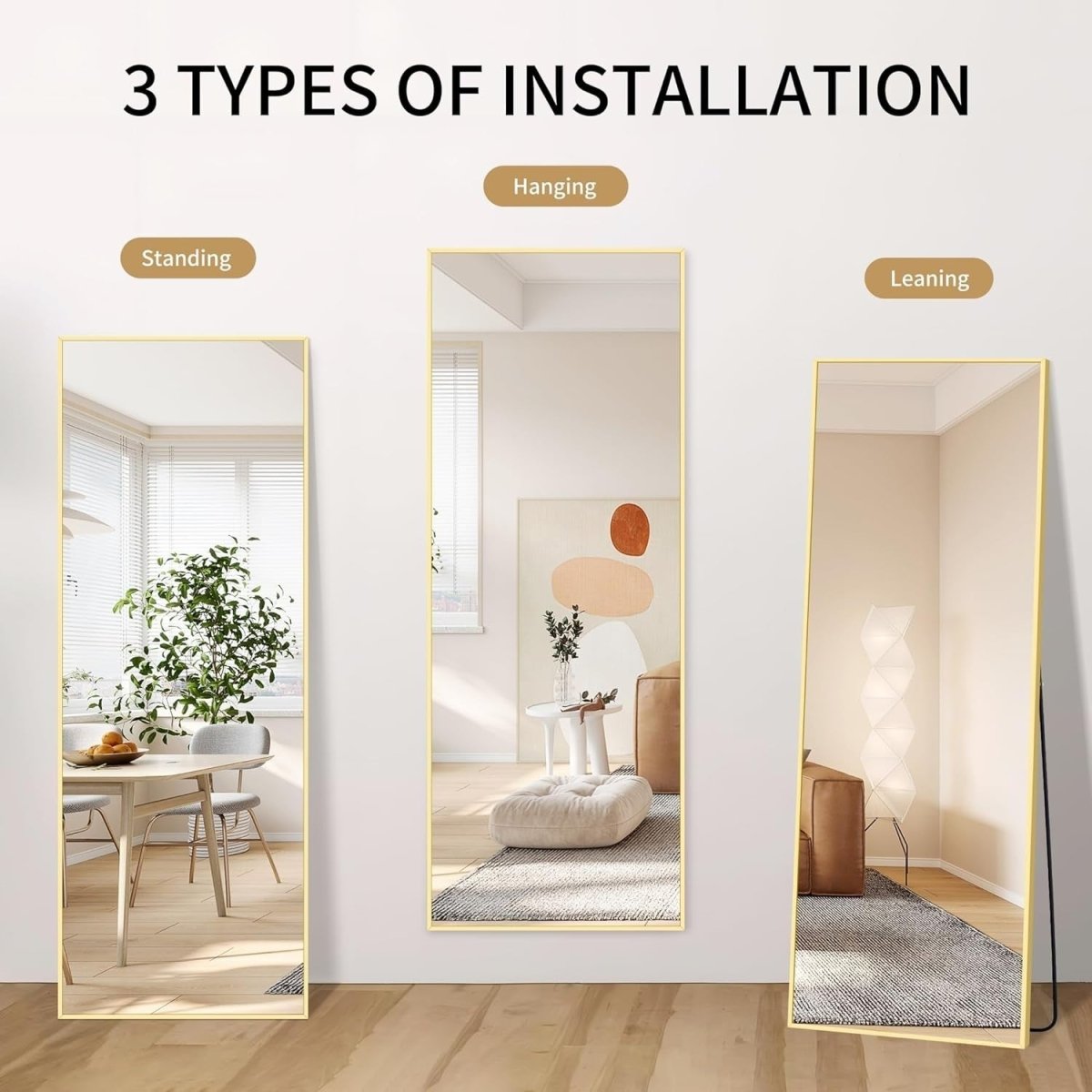Gold Full Length Mirror 165x60cm Freestanding Wall Mount for Bedroom - Kwikley