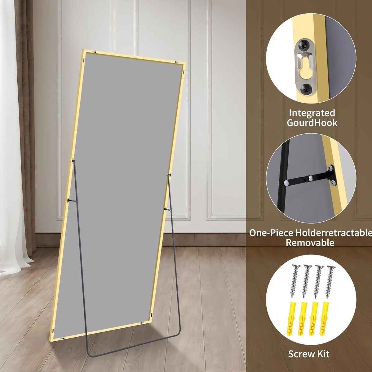 Gold Full Length Mirror 165x60cm Freestanding Wall Mount for Bedroom - Kwikley