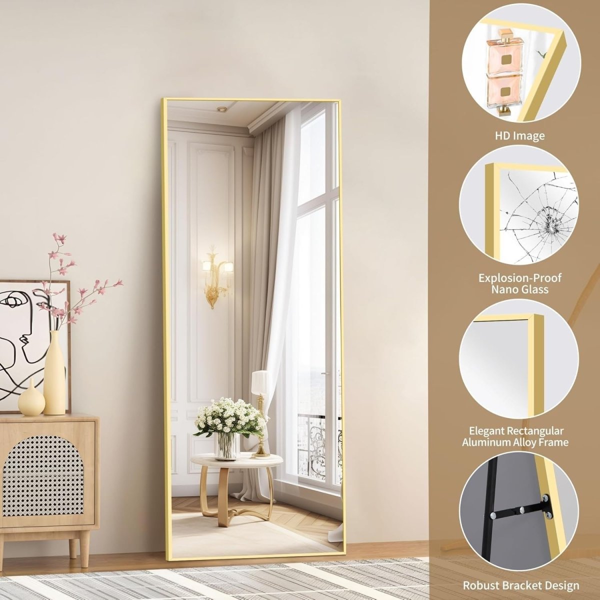 Gold Full Length Mirror 165x60cm Freestanding Wall Mount for Bedroom - Kwikley