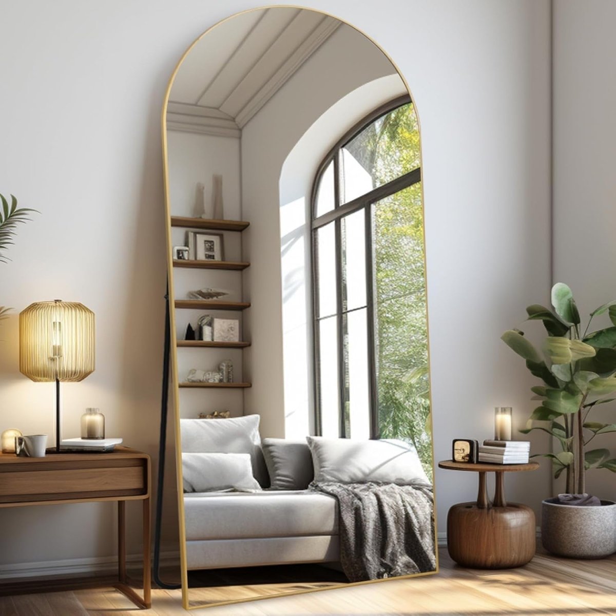 Gold Full Length Mirror 192x85cm Arch Wall Leaning Large Dressing Mirror - Kwikley