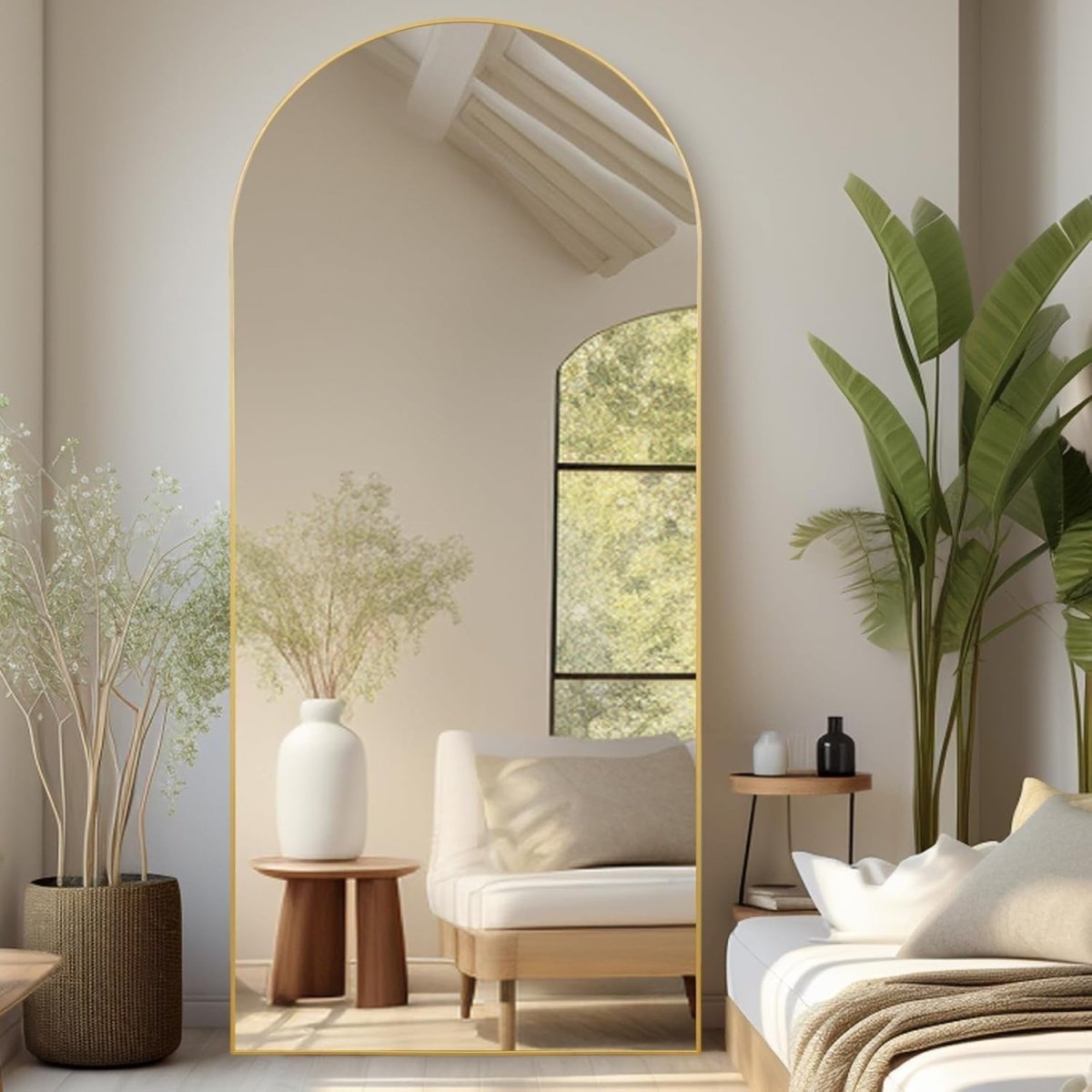 Gold Full Length Mirror 192x85cm Arch Wall Leaning Large Dressing Mirror - Kwikley