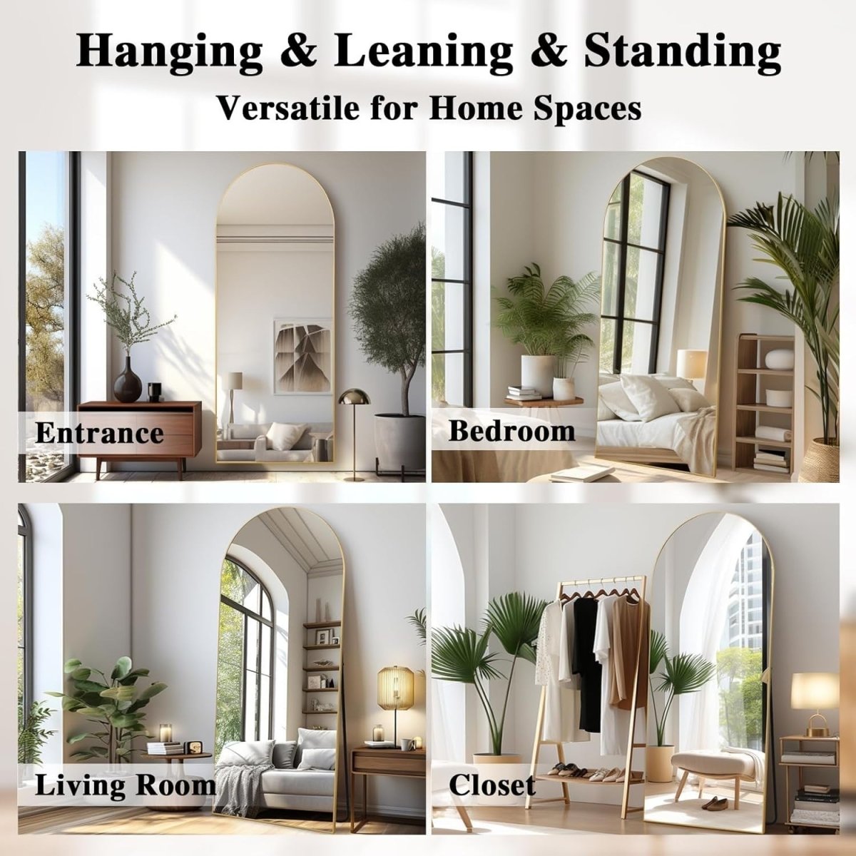 Gold Full Length Mirror 192x85cm Arch Wall Leaning Large Dressing Mirror - Kwikley