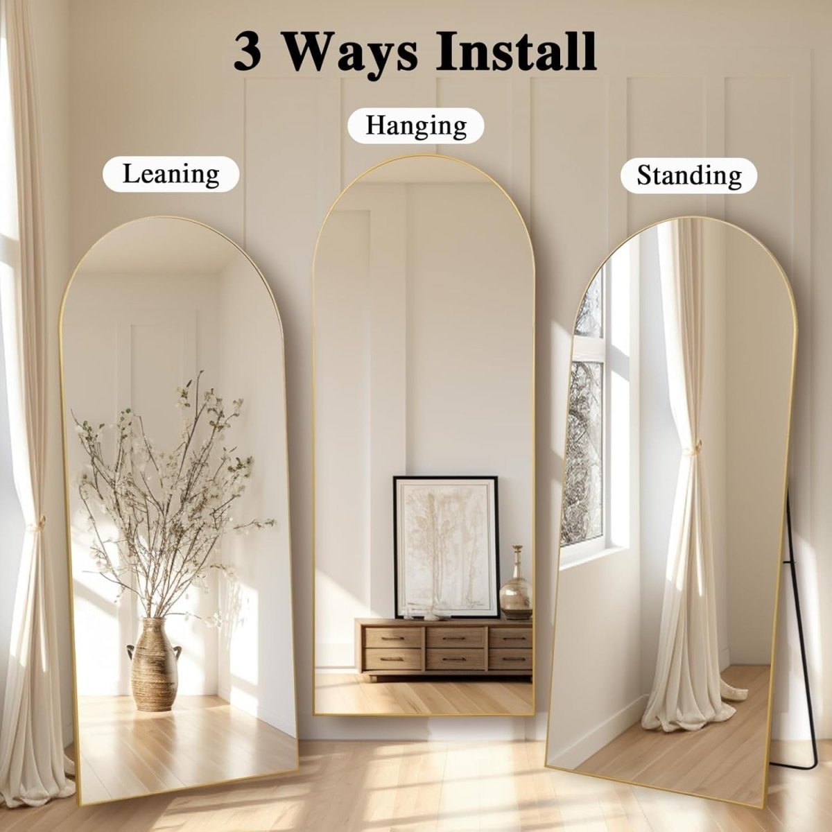 Gold Full Length Mirror 192x85cm Arch Wall Leaning Large Dressing Mirror - Kwikley