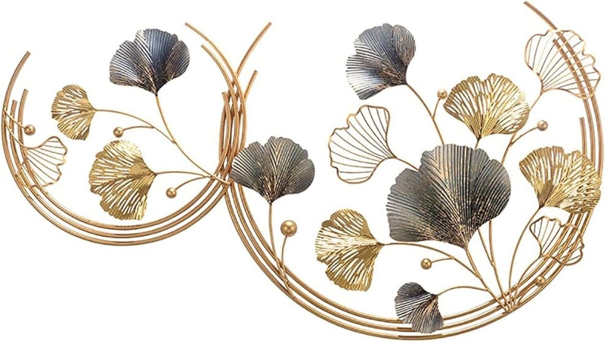 Gold Ginkgo Leaf Metal Wall Art 3D Sculpture Decor Set - Kwikley