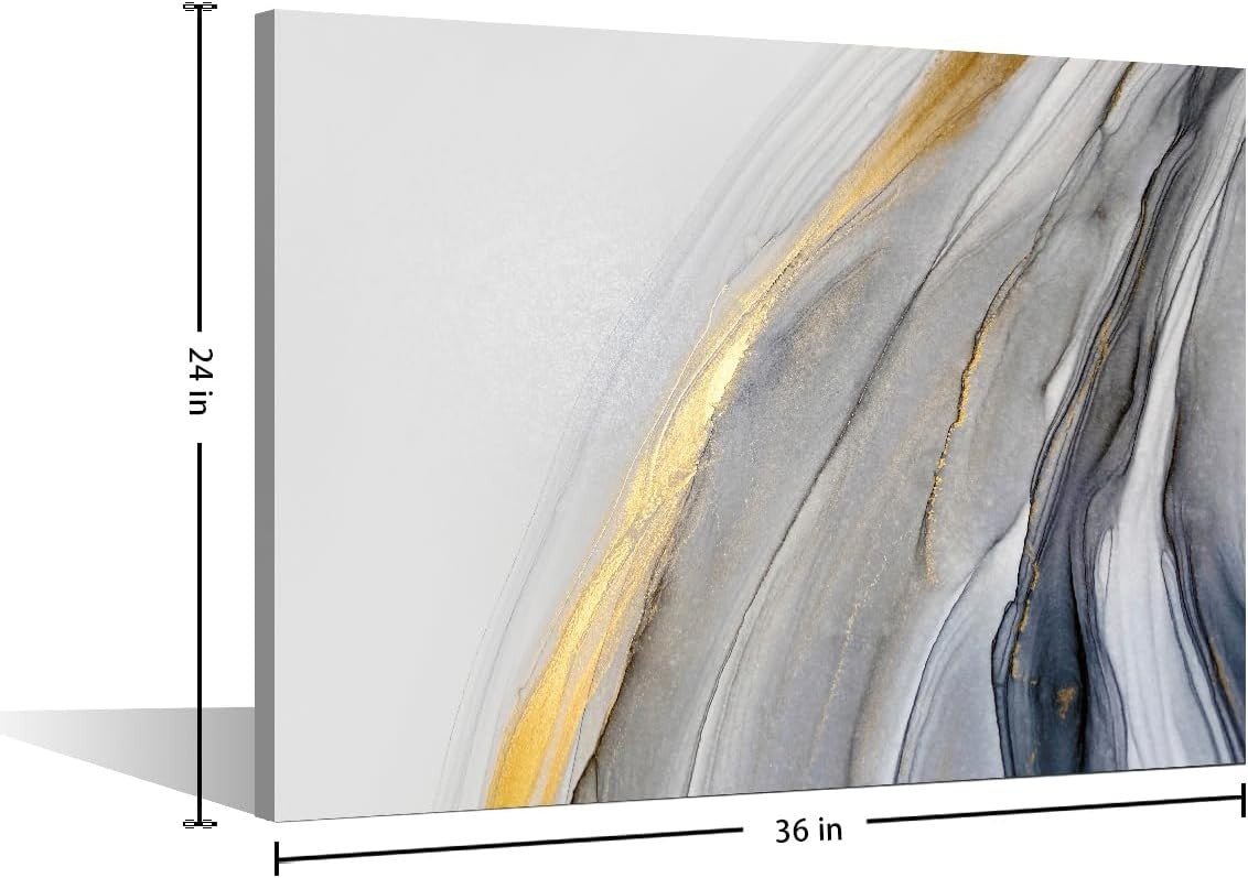 Gold Grey Marble Canvas Wall Art Large Abstract 90x60cm - Kwikley