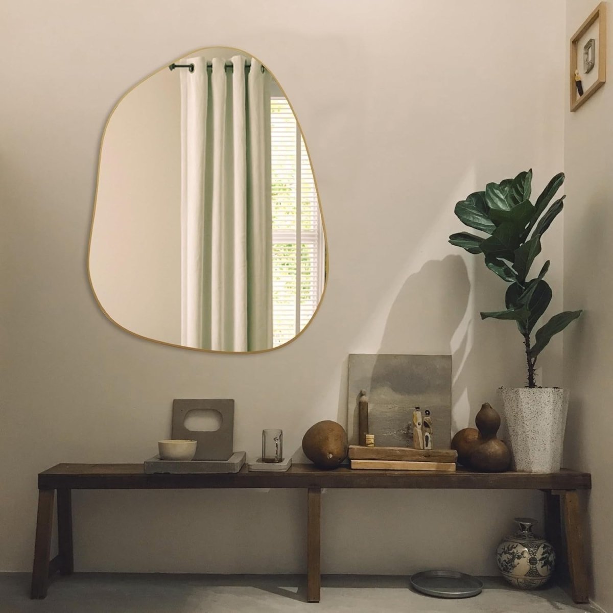 Gold Irregular Wall Mirror 81x61cm Modern Asymmetrical Design for Home - Kwikley