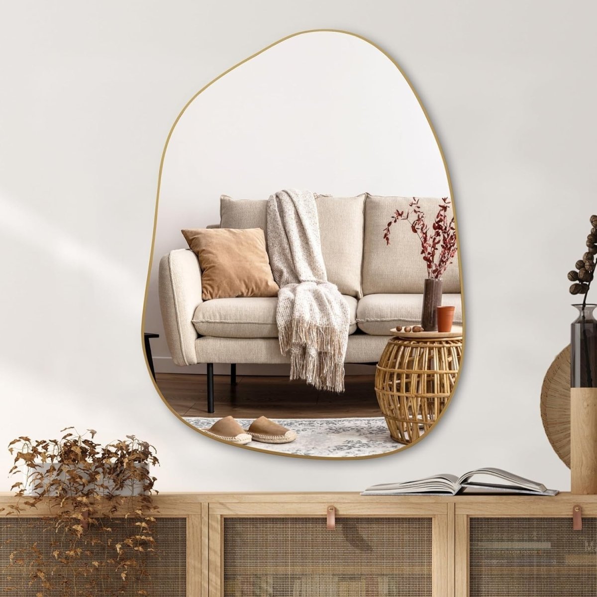 Gold Irregular Wall Mirror 81x61cm Modern Asymmetrical Design for Home - Kwikley