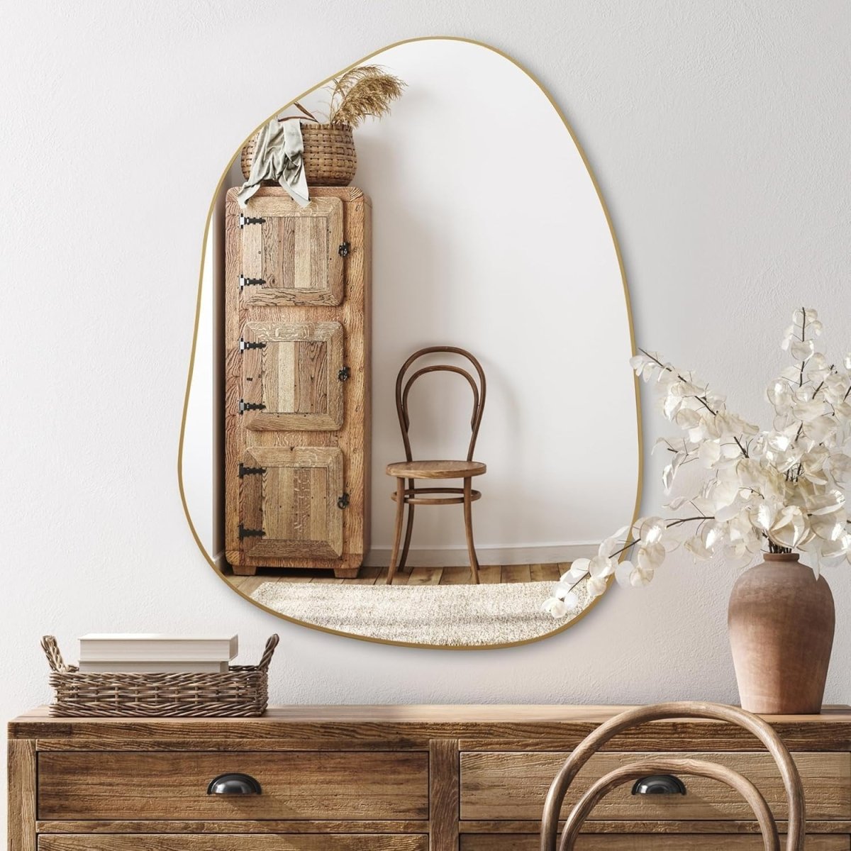 Gold Irregular Wall Mirror 81x61cm Modern Asymmetrical Design for Home - Kwikley