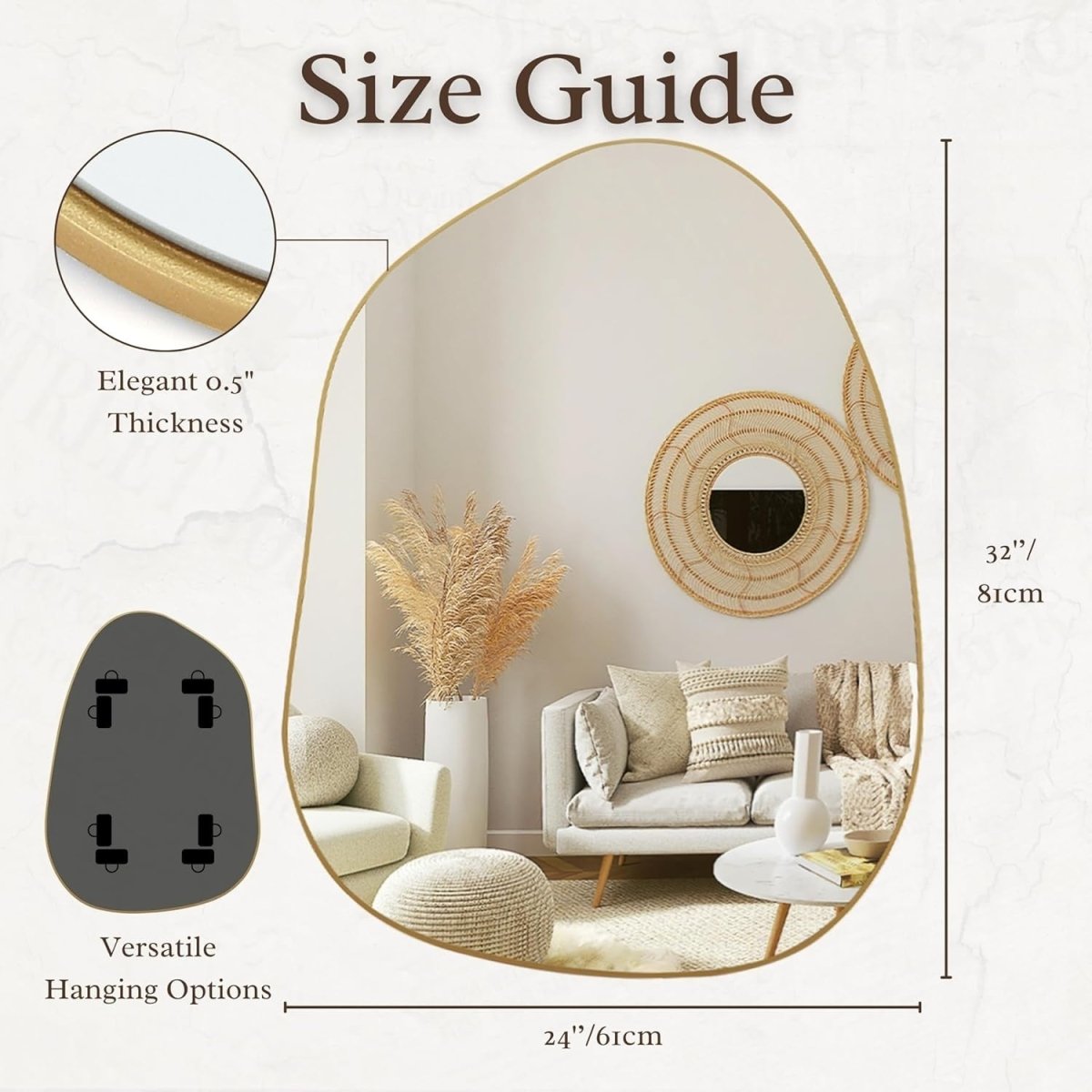 Gold Irregular Wall Mirror 81x61cm Modern Asymmetrical Design for Home - Kwikley