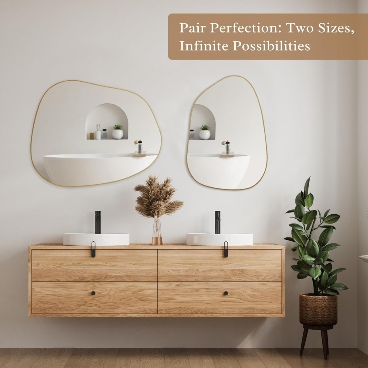 Gold Irregular Wall Mirror 81x61cm Modern Asymmetrical Design for Home - Kwikley