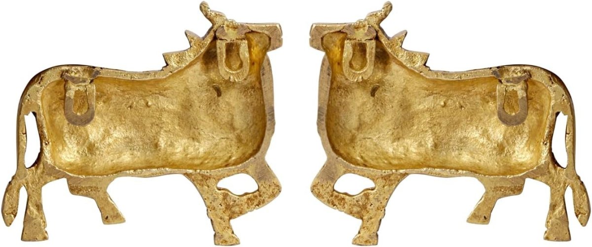 Gold Kamdhenu Cow Wall Hanging Pair Brass Vastu Pooja Idol 5" - Kwikley
