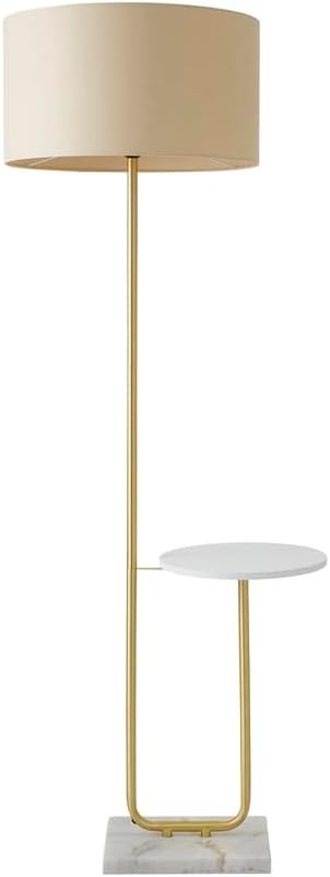 Gold Marble Floor Lamp with Shelf & Bulb, Natural Shade, 152cm Modern - Kwikley