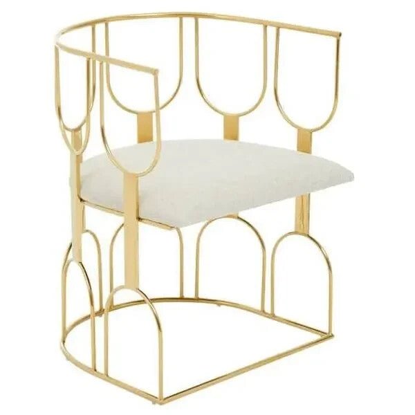Gold Metal Accent Chair with Natural Fabric Seat Modern Open Frame - Kwikley