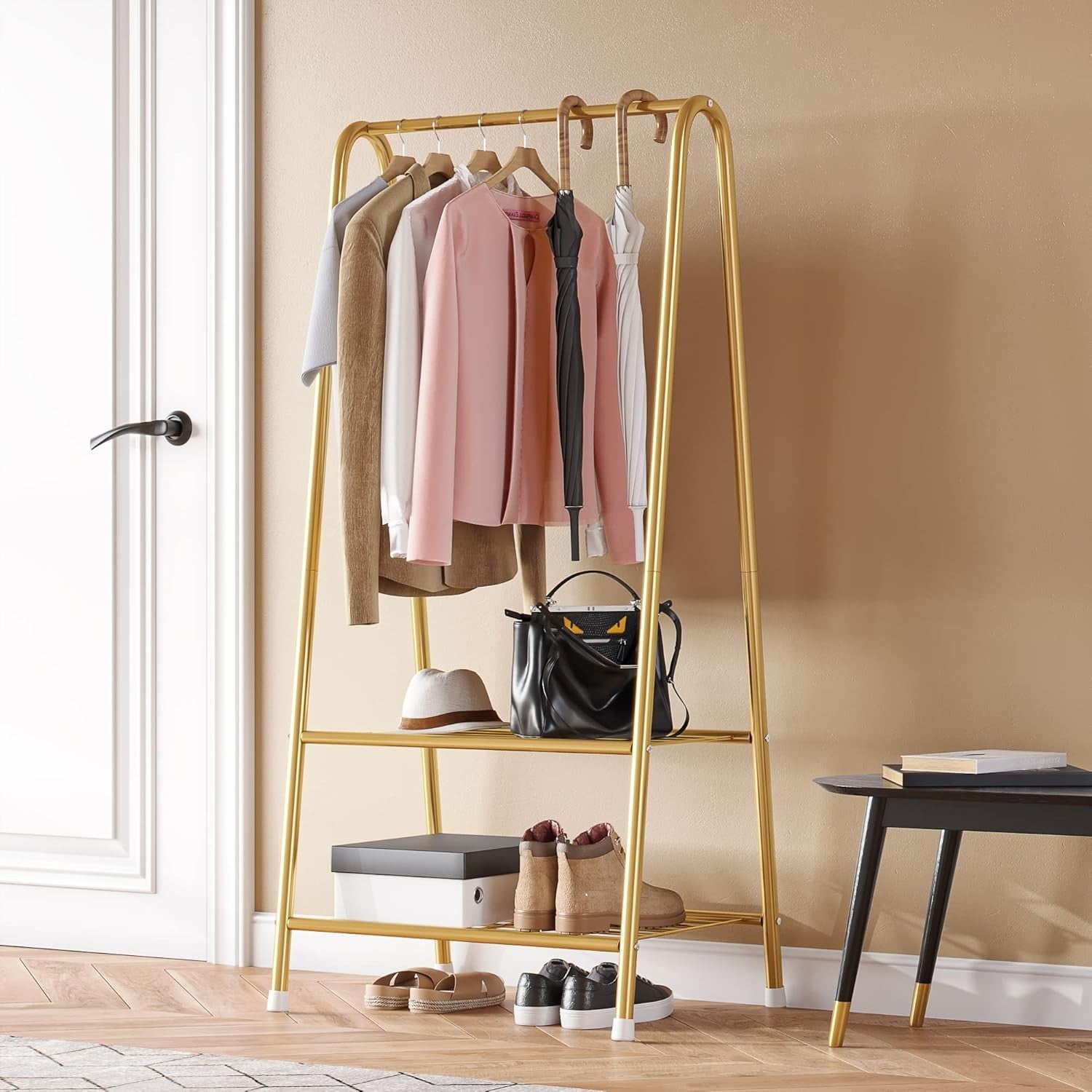 Gold Metal Clothes Rack with Double Shelves 62" Heavy Duty - Kwikley