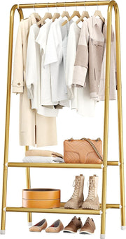 Gold Metal Clothes Rack with Double Shelves 62" Heavy Duty - Kwikley