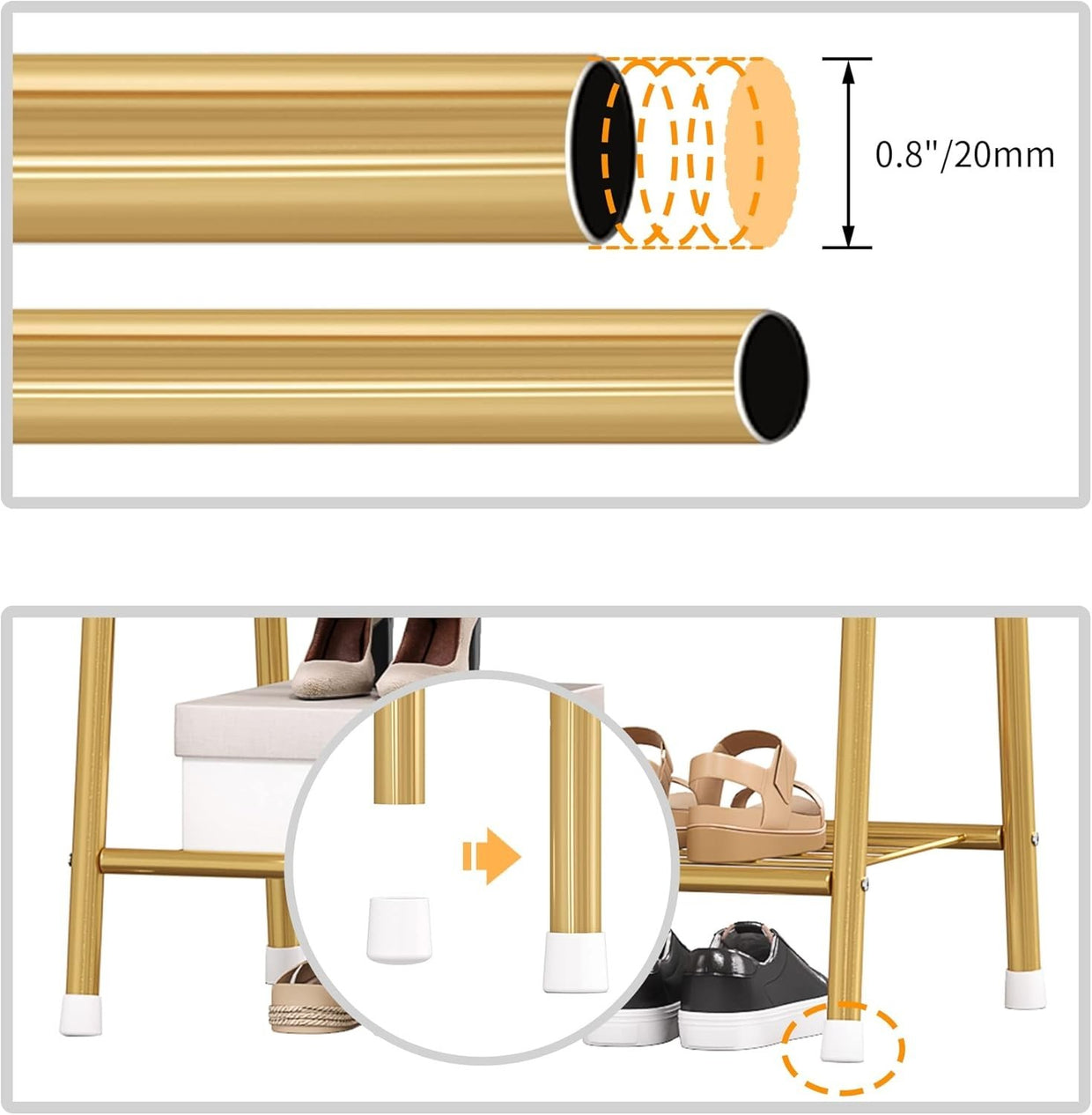 Gold Metal Clothes Rack with Double Shelves 62" Heavy Duty - Kwikley