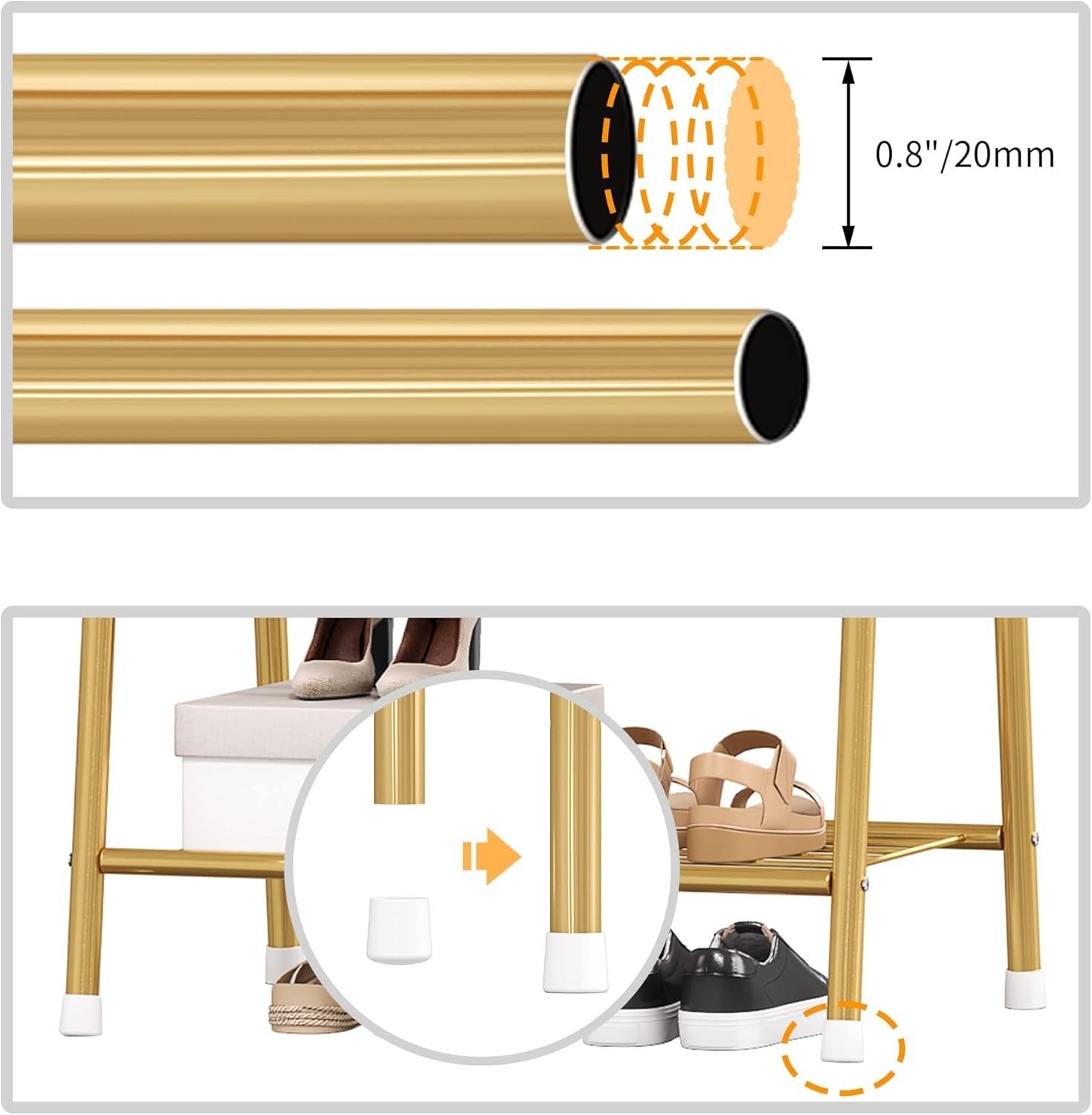 Gold Metal Clothes Rack with Double Shelves 62" Heavy Duty - Kwikley