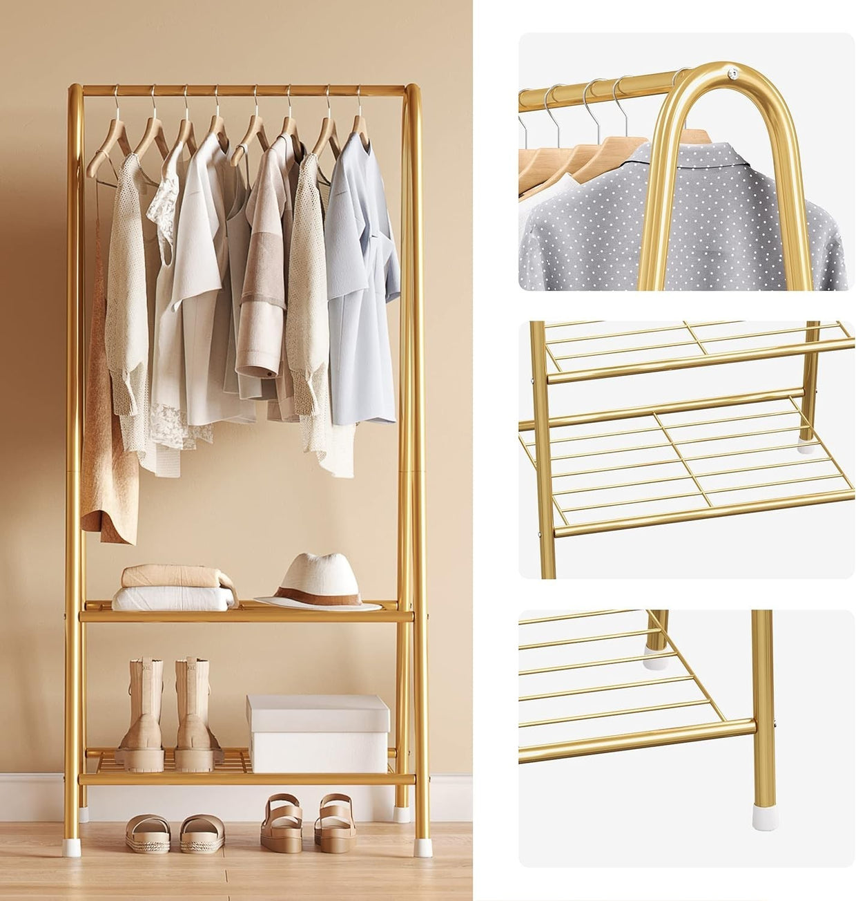 Gold Metal Clothes Rack with Double Shelves 62" Heavy Duty - Kwikley