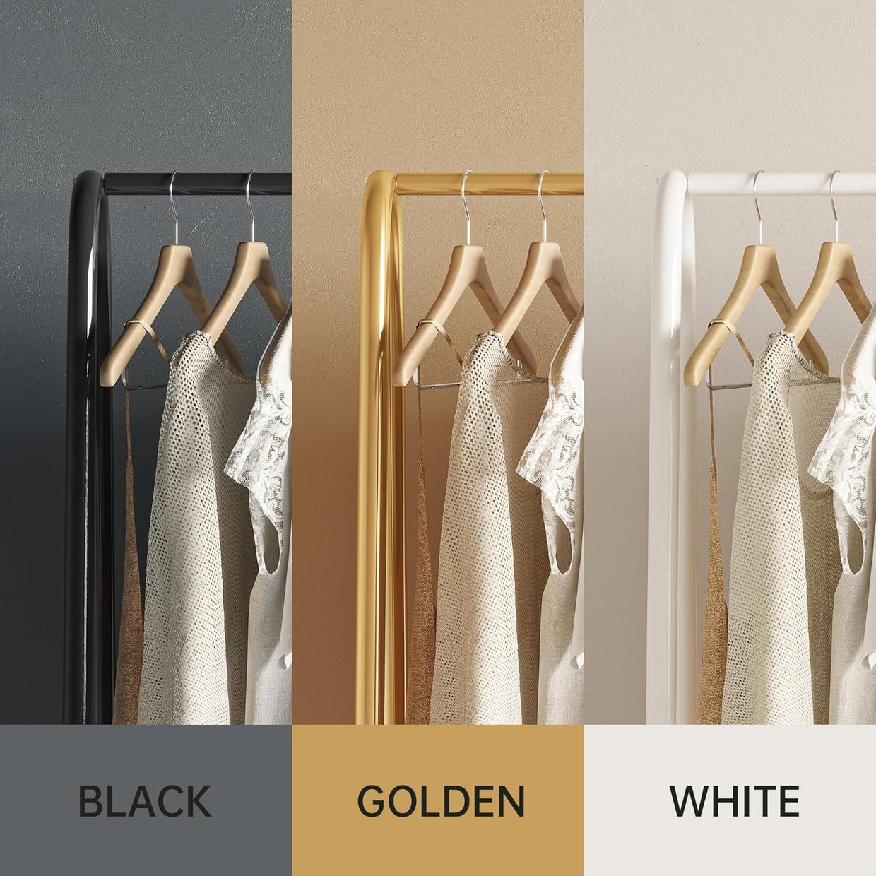 Gold Metal Clothes Rack with Double Shelves 62" Heavy Duty - Kwikley