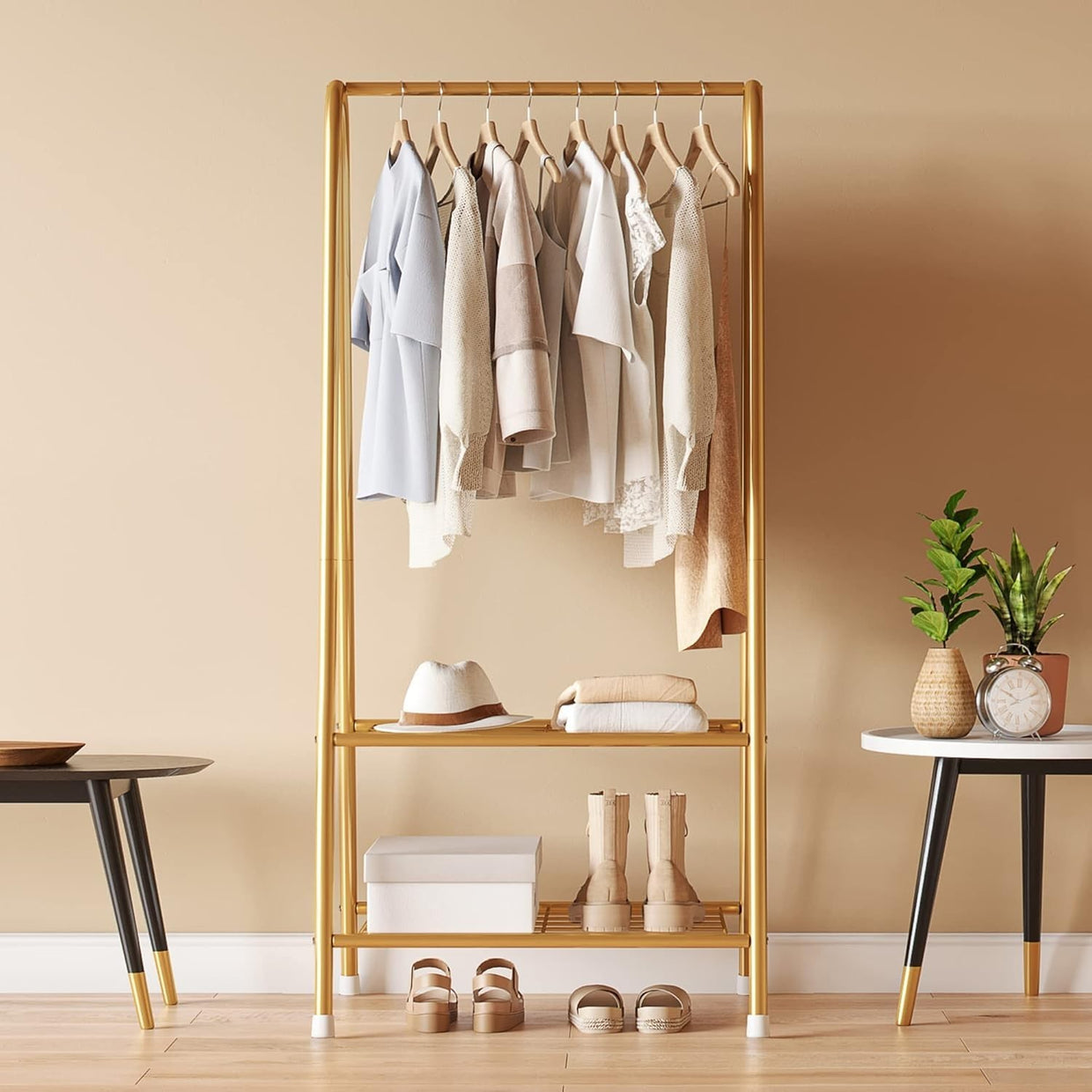 Gold Metal Clothes Rack with Double Shelves 62" Heavy Duty - Kwikley