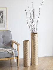 Gold Metal Floor Vases Set 70cm 55cm Tall Pampas Grass Living Room Decor - Kwikley