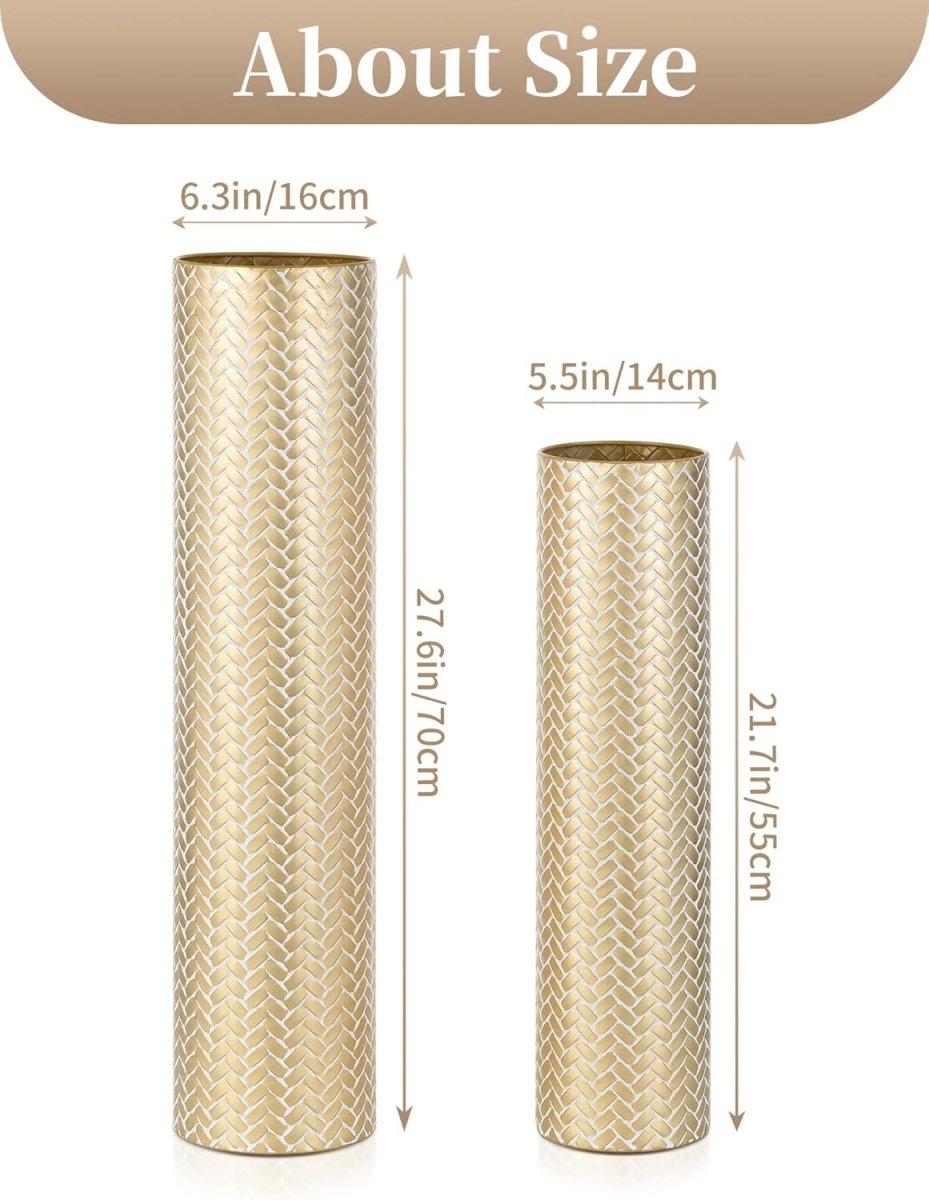 Gold Metal Floor Vases Set 70cm 55cm Tall Pampas Grass Living Room Decor - Kwikley