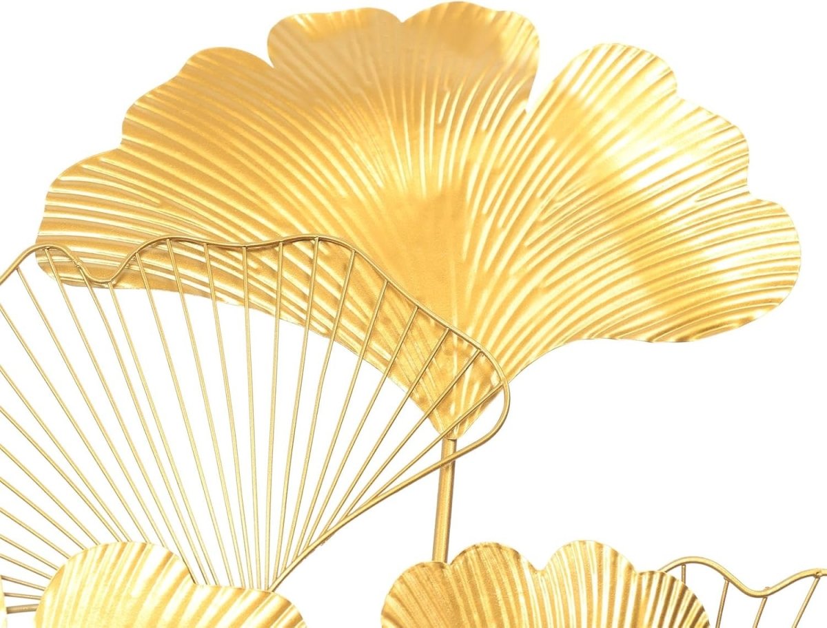 Gold Metal Ginkgo Leaf Wall Art 109cm Large Modern Decor - Kwikley