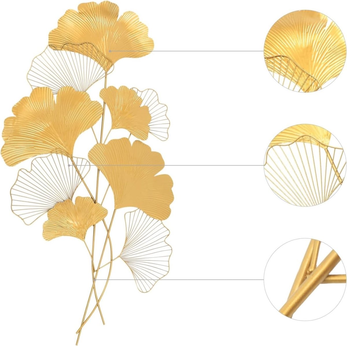 Gold Metal Ginkgo Leaf Wall Art 109cm Large Modern Decor - Kwikley