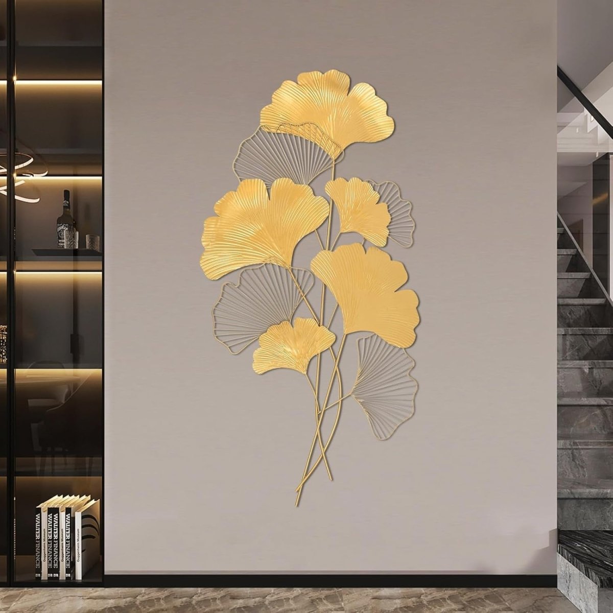 Gold Metal Ginkgo Leaf Wall Art 109cm Large Modern Decor - Kwikley
