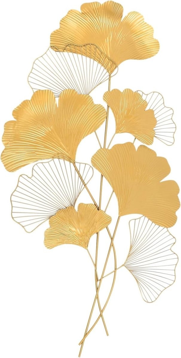 Gold Metal Ginkgo Leaf Wall Art 109cm Large Modern Decor - Kwikley