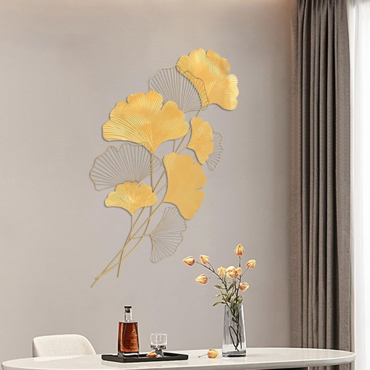 Gold Metal Ginkgo Leaf Wall Art 109cm Large Modern Decor - Kwikley