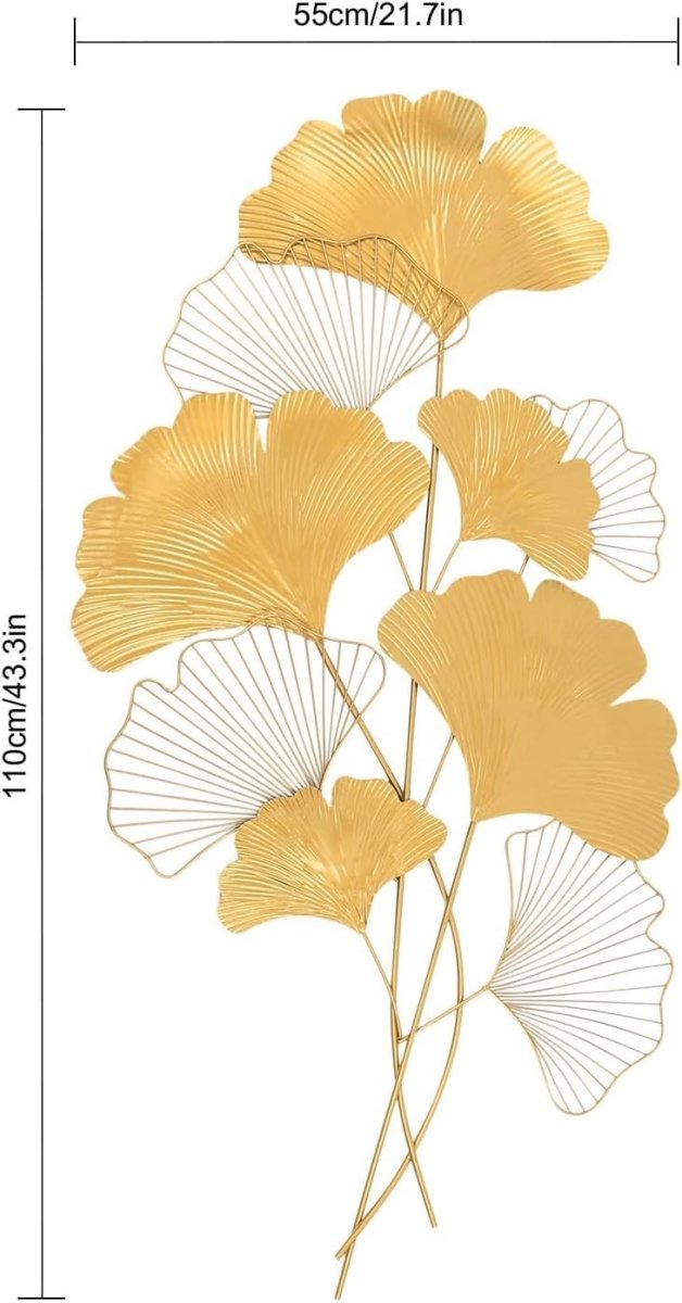 Gold Metal Ginkgo Leaf Wall Art 109cm Large Modern Decor - Kwikley