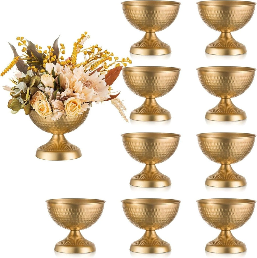 Gold Metal Urn Vase Set of 10 – Wedding Table Centrepiece 15cm Decor - Kwikley
