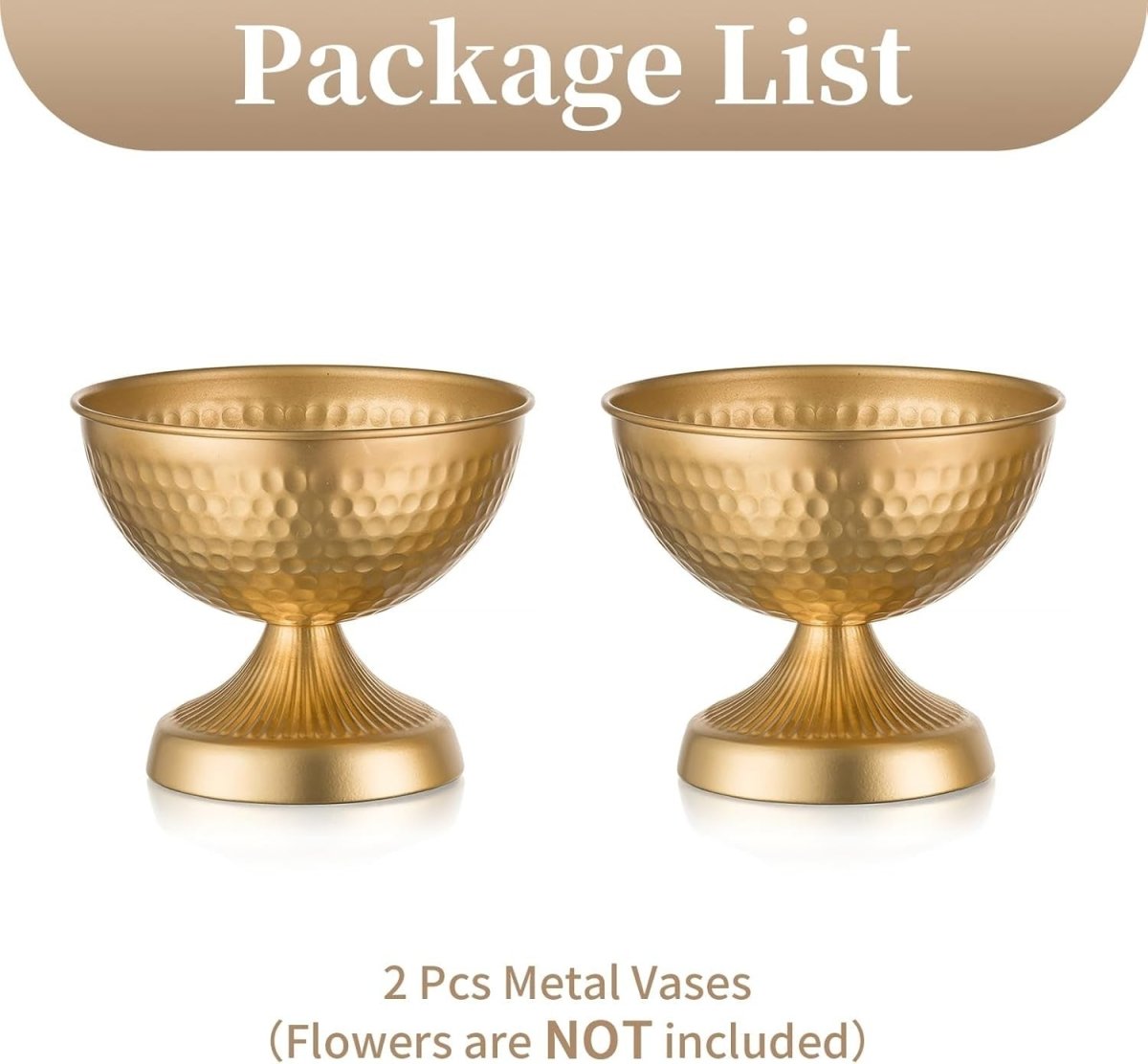 Gold Metal Urn Vase Set of 2 – Wedding Table Centrepiece 15cm Decor - Kwikley