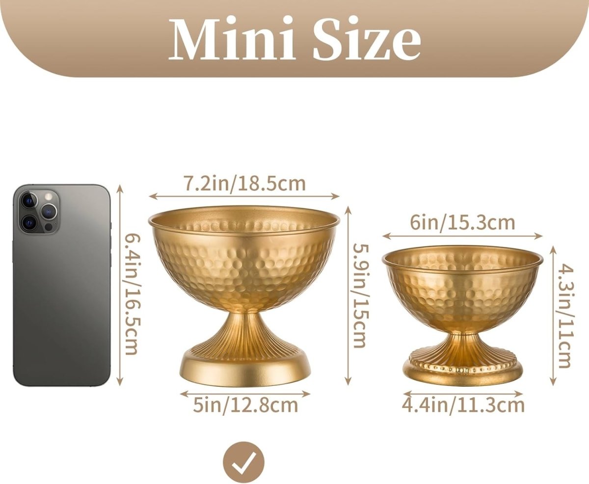 Gold Metal Urn Vase Set of 2 – Wedding Table Centrepiece 15cm Decor - Kwikley