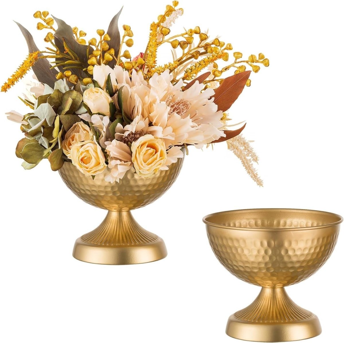 Gold Metal Urn Vase Set of 2 – Wedding Table Centrepiece 15cm Decor - Kwikley