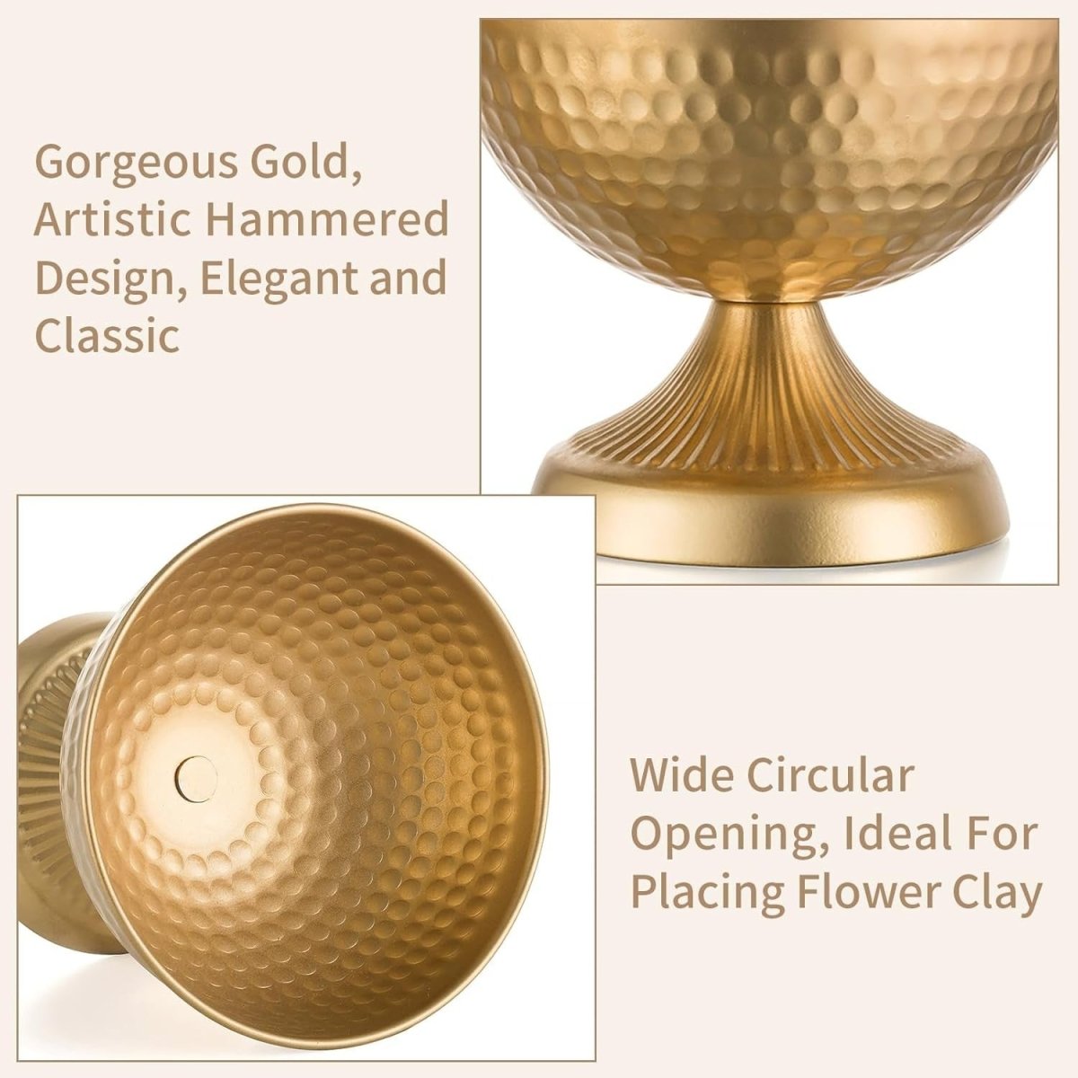Gold Metal Urn Vase Set of 2 – Wedding Table Centrepiece 15cm Decor - Kwikley