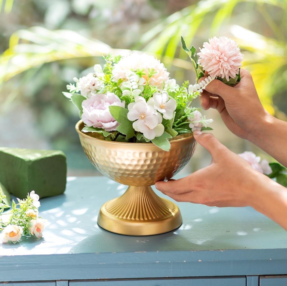 Gold Metal Urn Vase Set of 2 – Wedding Table Centrepiece 15cm Decor - Kwikley