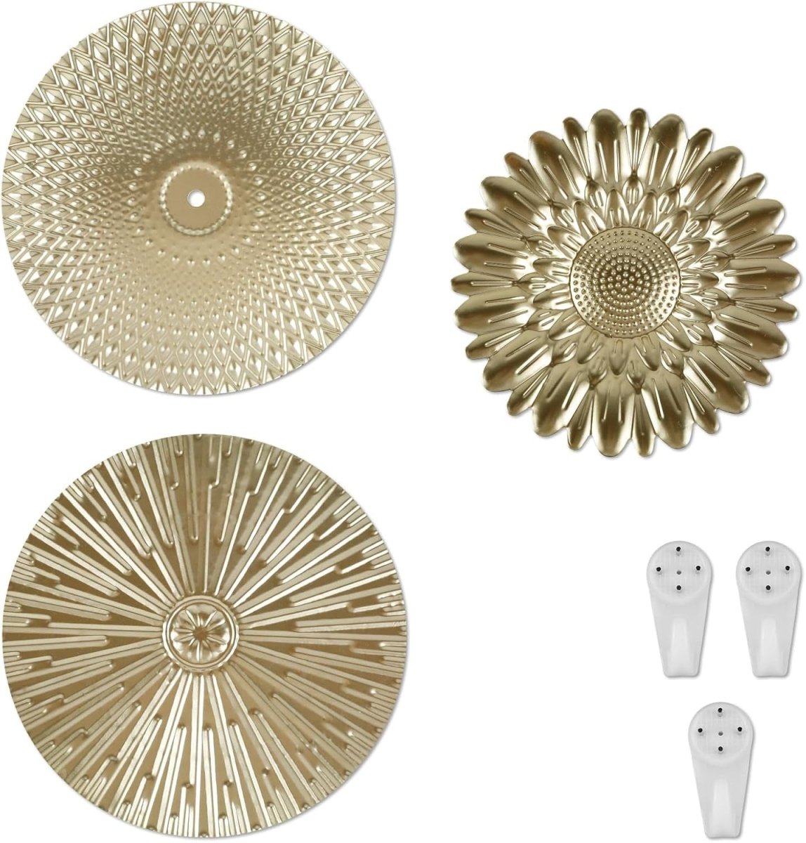 Gold Metal Wall Art Plates 3Pcs Starburst Modern Decor - Kwikley